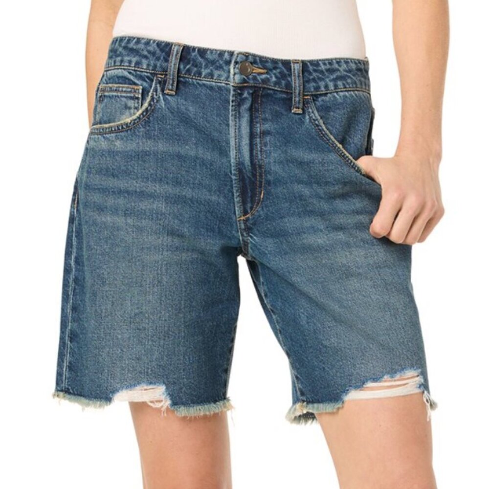 Joes jeans denim shorts 24 dark blue jorts cut off mid thigh easy bermuda raw
